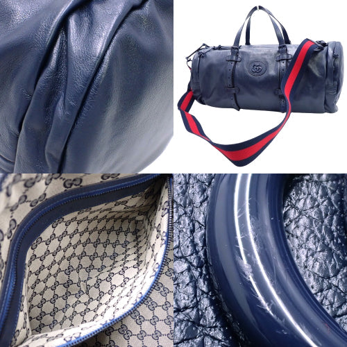 ダブルG ダッフルバッグ レザー ネイビー レッド 725699 2WAY ショルダー 肩掛け 斜め掛け 旅行かばん