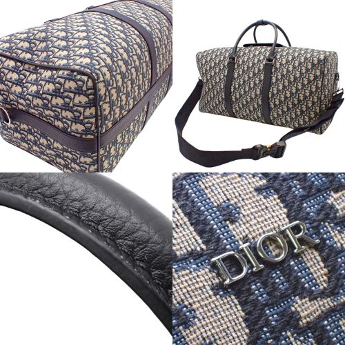 ディオール オブリーク ジャカード ランゴ 50 キャンバス ネイビー ベージュ 2WAY ショルダー 肩掛け 旅行 トラベル