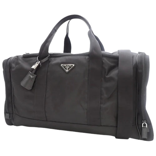 トライアングルロゴ ボストンバッグ ナイロン ブラック 2WAY ショルダー トラベルバッグ