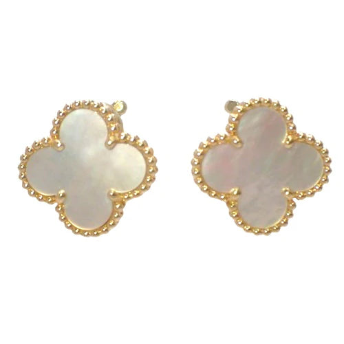 ヴィンテージ アルハンブラ イヤリング マザーオブパール イエローゴールド K18YG アクセサリー ジュエリー 花モチーフ フラワー クローバー
