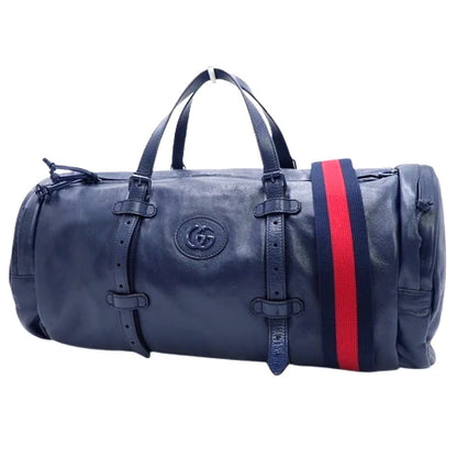 ダブルG ダッフルバッグ レザー ネイビー レッド 725699 2WAY ショルダー 肩掛け 斜め掛け 旅行かばん