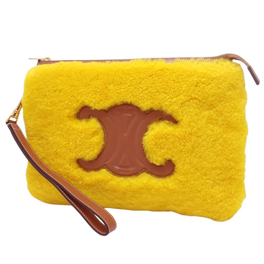 トリオンフ ムートン クラッチ スムースレザー イエロー ブラウン