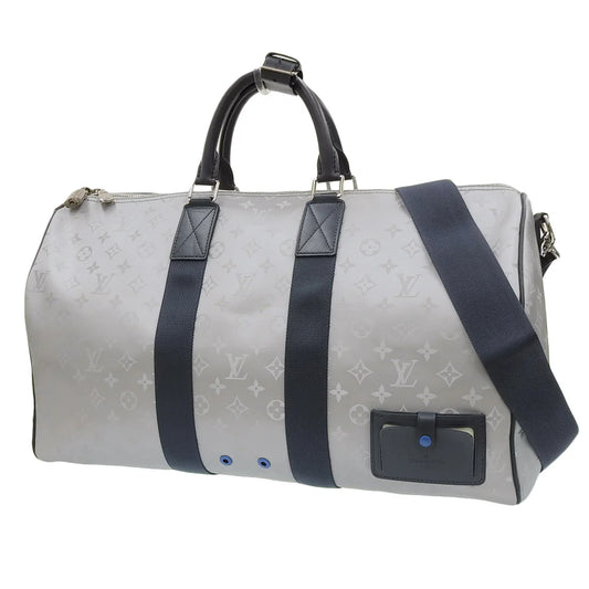 モノグラムサテライト キーポルバンドリエール50 レザー シルバー ネイビー M44170