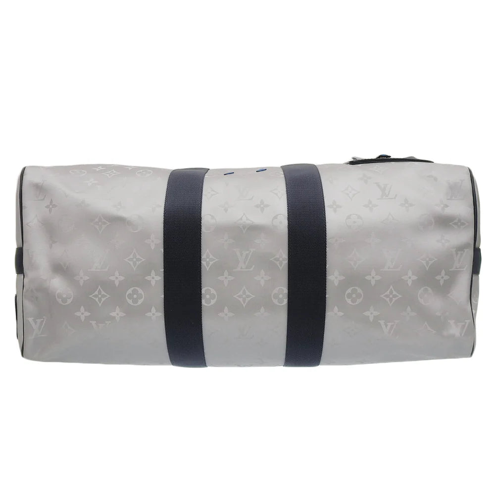 モノグラムサテライト キーポルバンドリエール50 レザー シルバー ネイビー M44170