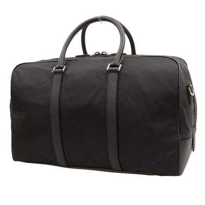 ロゴプレート ボストンバッグ ナイロン サフィアーノレザー ブラック