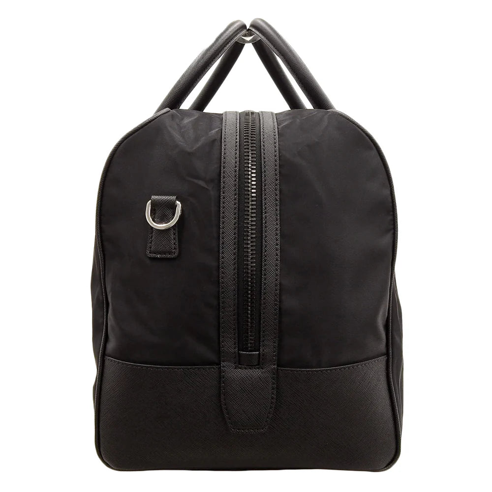 ロゴプレート ボストンバッグ ナイロン サフィアーノレザー ブラック