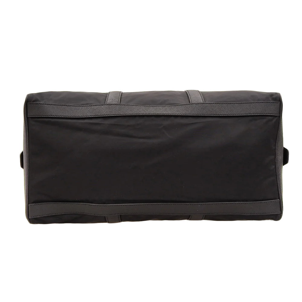 ロゴプレート ボストンバッグ ナイロン サフィアーノレザー ブラック