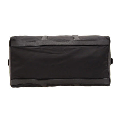 ロゴプレート ボストンバッグ ナイロン サフィアーノレザー ブラック