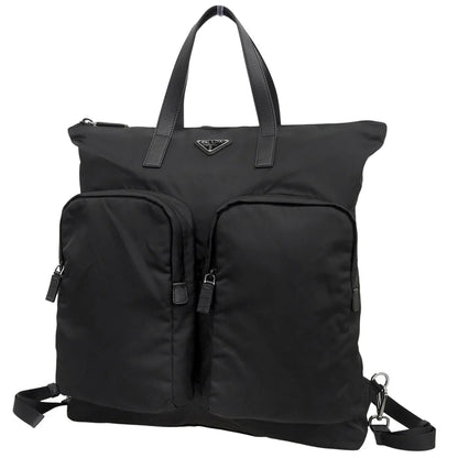 Re-Nylon 2way ショッピングバッグ ナイロン サフィアーノレザー ネロ 2VG053