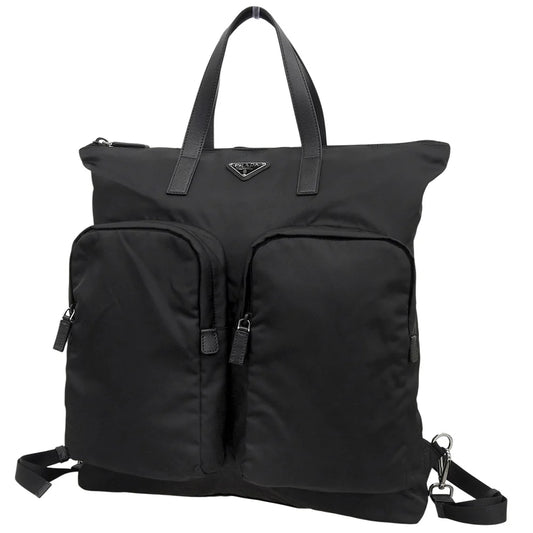 Re-Nylon 2way ショッピングバッグ ナイロン サフィアーノレザー ネロ 2VG053