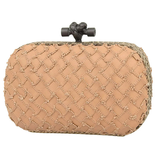 ノット クラッチ レザー パイソン ピンクベージュ