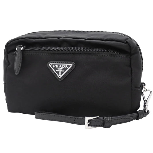 三角ロゴ ポーチ ナイロン レザー ブラック 1NE393