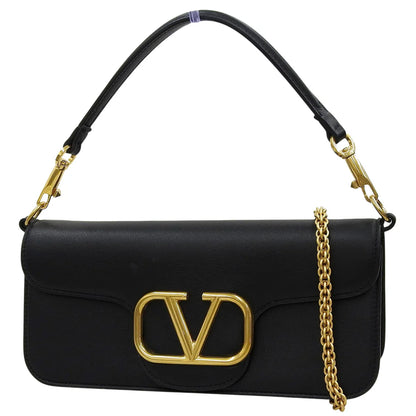 Vロゴ ショルダーバッグ レザー ブラック