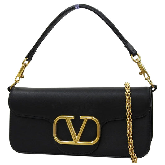 Vロゴ ショルダーバッグ レザー ブラック