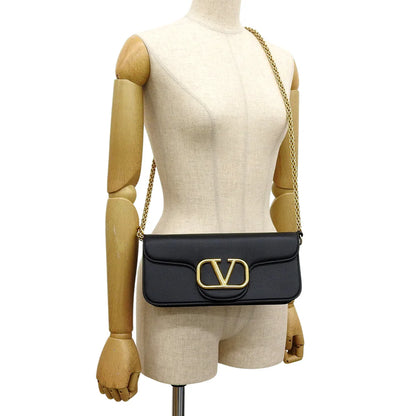 Vロゴ ショルダーバッグ レザー ブラック