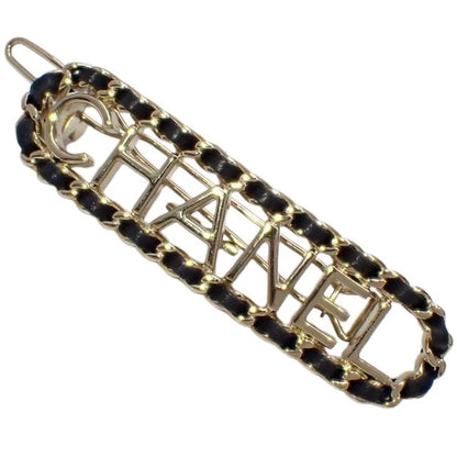 ロゴ バレッタ ファッション小物 ヘアクリップ 髪留め メタル(GP) レザー B20C刻印