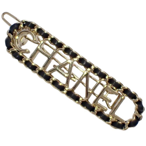 ロゴ バレッタ ファッション小物 ヘアクリップ 髪留め メタル(GP) レザー B20C刻印