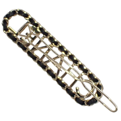 ロゴ バレッタ ファッション小物 ヘアクリップ 髪留め メタル(GP) レザー B20C刻印