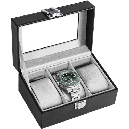 腕時計ケース 3本 6本 腕時計収納ボックス 高級 時計 コレクションケース カーボンファイバー仕上げ 男女兼用 インタリア用 レザー製クッション 鍵付き (I:1段式・3本（ブラック）)