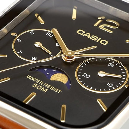 [カシオ] CASIO スタンダード ムーンフェイズ Moon phase アナログ メンズ 腕時計 MTP-M305L-1AV ブラウンレザーバンド ブラック 海外モデル [並行輸入品]