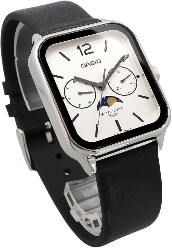 [カシオ] CASIO スタンダード ムーンフェイズ Moon phase アナログ メンズ 腕時計 MTP-M305L-7AV ブラックレザーバンド シルバー 海外モデル [並行輸入品]