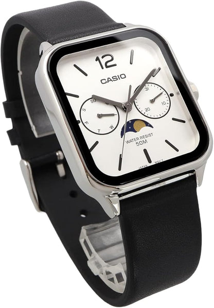 [カシオ] CASIO スタンダード ムーンフェイズ Moon phase アナログ メンズ 腕時計 MTP-M305L-7AV ブラックレザーバンド シルバー 海外モデル [並行輸入品]