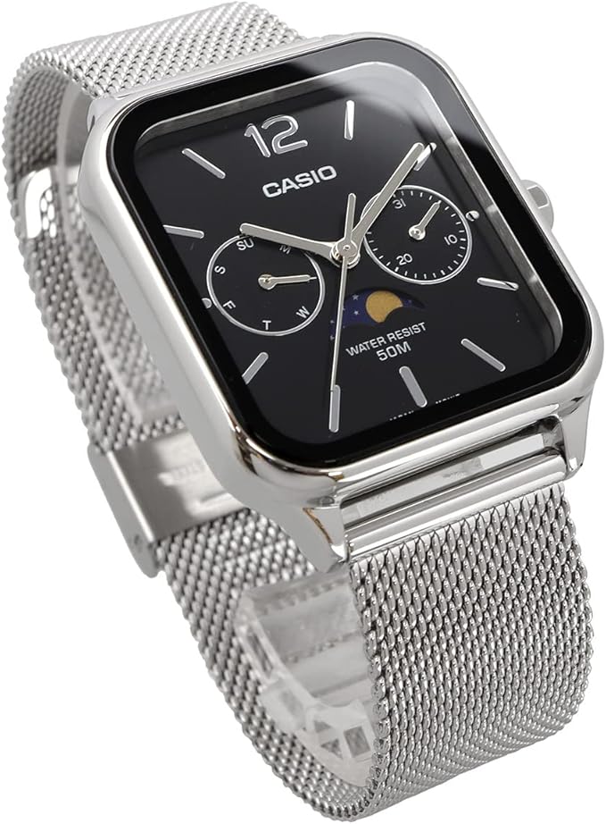 [カシオ] CASIO スタンダード ムーンフェイズ Moon phase アナログ メンズ 腕時計 MTP-M305M-1AV メタルメッシュバンド ブラック 海外モデル [並行輸入品]