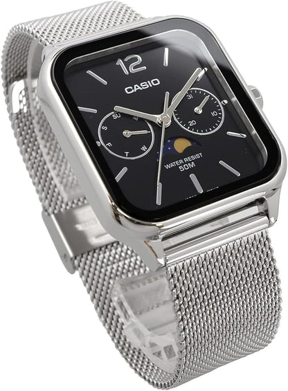 [カシオ] CASIO スタンダード ムーンフェイズ Moon phase アナログ メンズ 腕時計 MTP-M305M-1AV メタルメッシュバンド ブラック 海外モデル [並行輸入品]