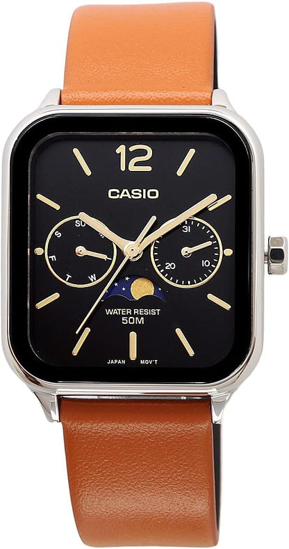 [カシオ] CASIO スタンダード ムーンフェイズ Moon phase アナログ メンズ 腕時計 MTP-M305L-1AV ブラウンレザーバンド ブラック 海外モデル [並行輸入品]