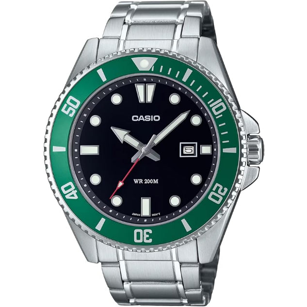 [カシオ] CASIO スタンダード アナログ スポーツ 20気圧防水 腕時計 MDV-107D-3AV メンズ グリーンベゼル メタルバンド 海外モデル [並行輸入品]