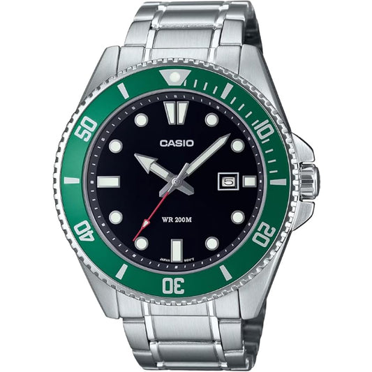 [カシオ] CASIO スタンダード アナログ スポーツ 20気圧防水 腕時計 MDV-107D-3AV メンズ グリーンベゼル メタルバンド 海外モデル [並行輸入品]