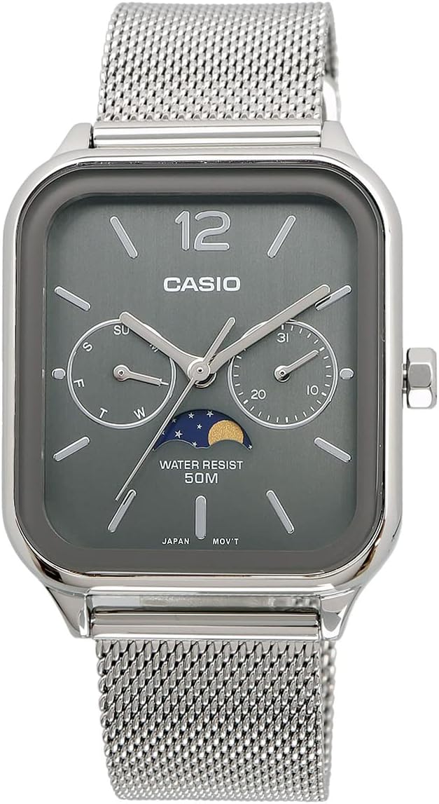 [カシオ] CASIO スタンダード ムーンフェイズ Moon phase アナログ メンズ 腕時計 MTP-M305M-8AV メタルメッシュバンド ダークグレー 海外モデル [並行輸入品]