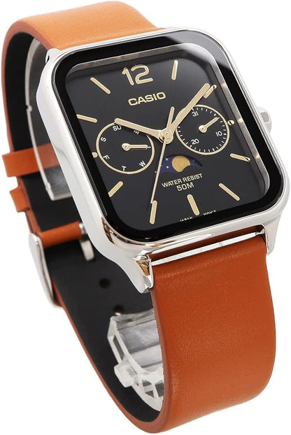 [カシオ] CASIO スタンダード ムーンフェイズ Moon phase アナログ メンズ 腕時計 MTP-M305L-1AV ブラウンレザーバンド ブラック 海外モデル [並行輸入品]