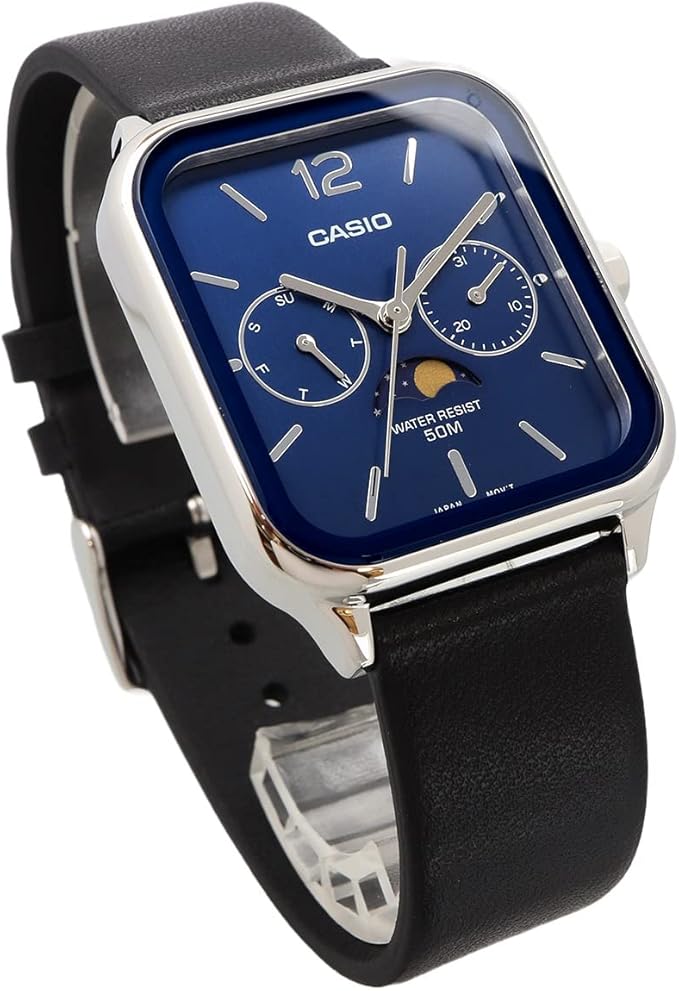 [カシオ] CASIO スタンダード ムーンフェイズ Moon phase アナログ メンズ 腕時計 MTP-M305L-2AV ブラックレザーバンド ブルー 海外モデル [並行輸入品]