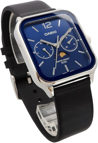 [カシオ] CASIO スタンダード ムーンフェイズ Moon phase アナログ メンズ 腕時計 MTP-M305L-2AV ブラックレザーバンド ブルー 海外モデル [並行輸入品]