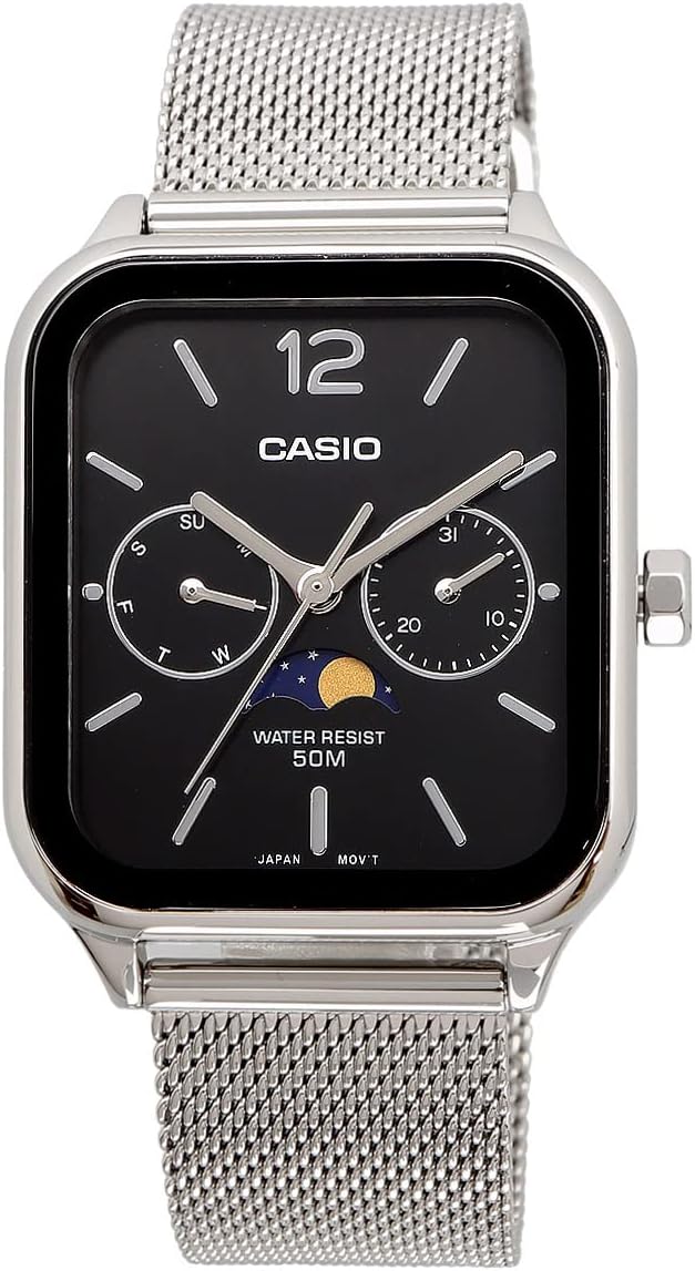 [カシオ] CASIO スタンダード ムーンフェイズ Moon phase アナログ メンズ 腕時計 MTP-M305M-1AV メタルメッシュバンド ブラック 海外モデル [並行輸入品]