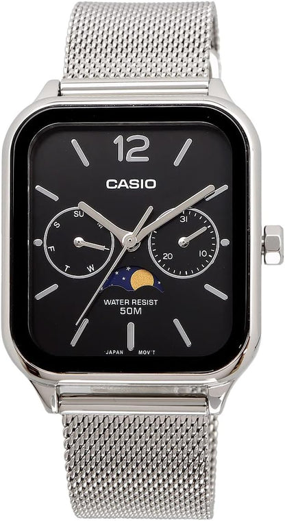 [カシオ] CASIO スタンダード ムーンフェイズ Moon phase アナログ メンズ 腕時計 MTP-M305M-1AV メタルメッシュバンド ブラック 海外モデル [並行輸入品]