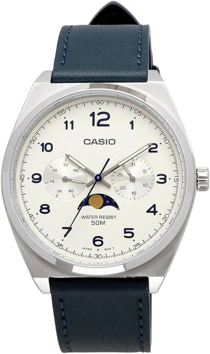 CASIO スタンダード ムーンフェイズ Moon phase アナログ メンズ 腕時計 MTP-M300L-7AV グリニッシュブルーレザーバンド ホワイト 海外モデル [並行輸入品]