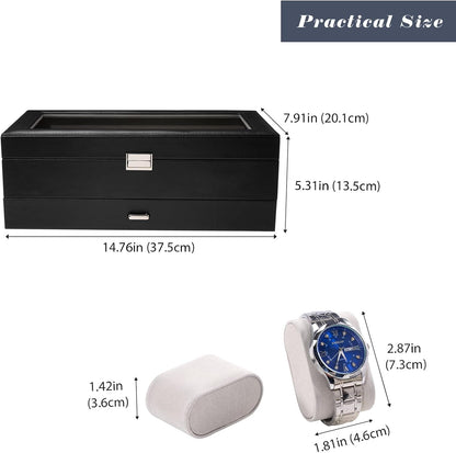 ProCase 腕時計ケース PU製 14本 2段式 ウオッチボックス 男女兼用 収納ボックス アクセサリーケース アクセサリー 収納 ディスプレイ 小物整理 誕生日 記念日プレゼント -オールブラック