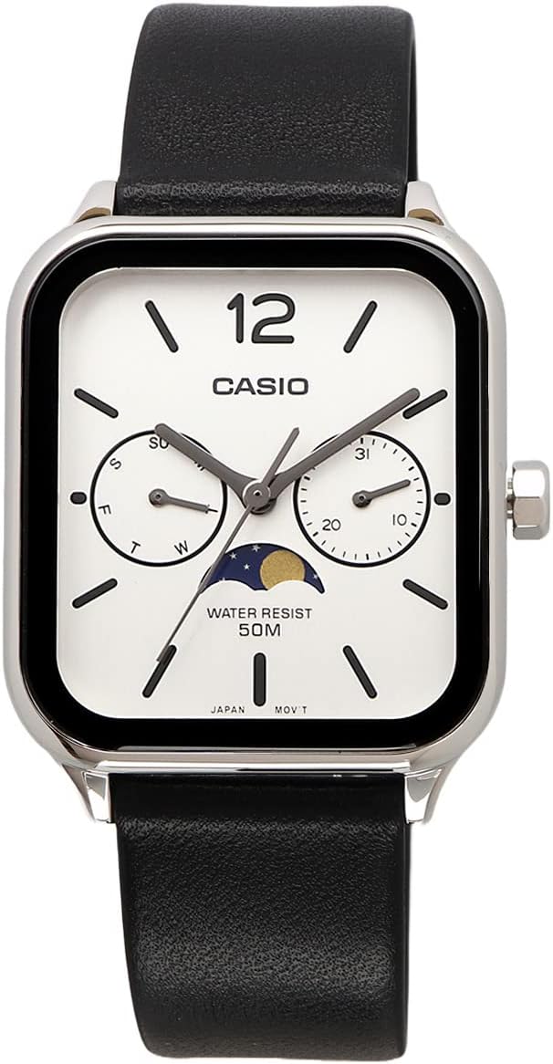 [カシオ] CASIO スタンダード ムーンフェイズ Moon phase アナログ メンズ 腕時計 MTP-M305L-7AV ブラックレザーバンド シルバー 海外モデル [並行輸入品]