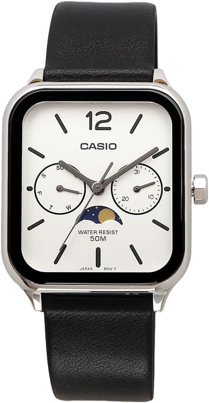 [カシオ] CASIO スタンダード ムーンフェイズ Moon phase アナログ メンズ 腕時計 MTP-M305L-7AV ブラックレザーバンド シルバー 海外モデル [並行輸入品]