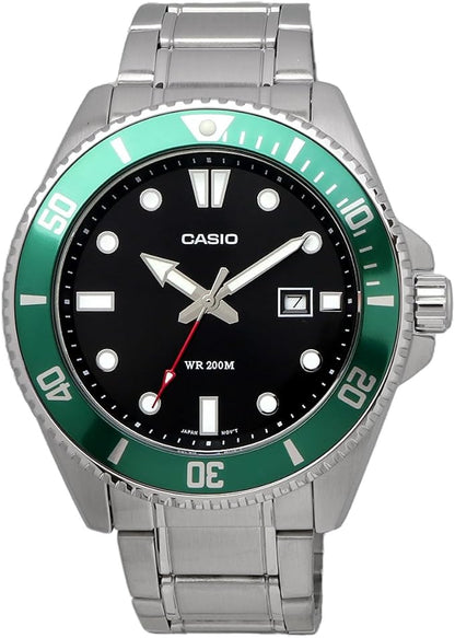 [カシオ] CASIO スタンダード アナログ スポーツ 20気圧防水 腕時計 MDV-107D-3AV メンズ グリーンベゼル メタルバンド 海外モデル [並行輸入品]