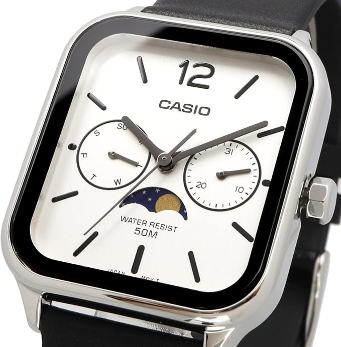 [カシオ] CASIO スタンダード ムーンフェイズ Moon phase アナログ メンズ 腕時計 MTP-M305L-7AV ブラックレザーバンド シルバー 海外モデル [並行輸入品]