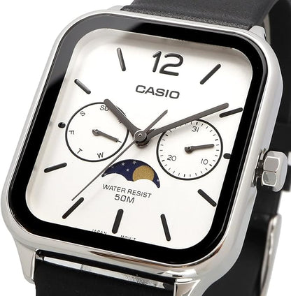 [カシオ] CASIO スタンダード ムーンフェイズ Moon phase アナログ メンズ 腕時計 MTP-M305L-7AV ブラックレザーバンド シルバー 海外モデル [並行輸入品]