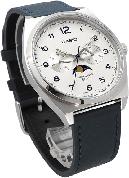 CASIO スタンダード ムーンフェイズ Moon phase アナログ メンズ 腕時計 MTP-M300L-7AV グリニッシュブルーレザーバンド ホワイト 海外モデル [並行輸入品]