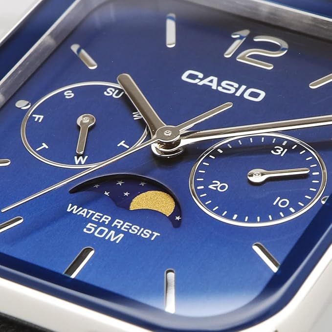[カシオ] CASIO スタンダード ムーンフェイズ Moon phase アナログ メンズ 腕時計 MTP-M305L-2AV ブラックレザーバンド ブルー 海外モデル [並行輸入品]
