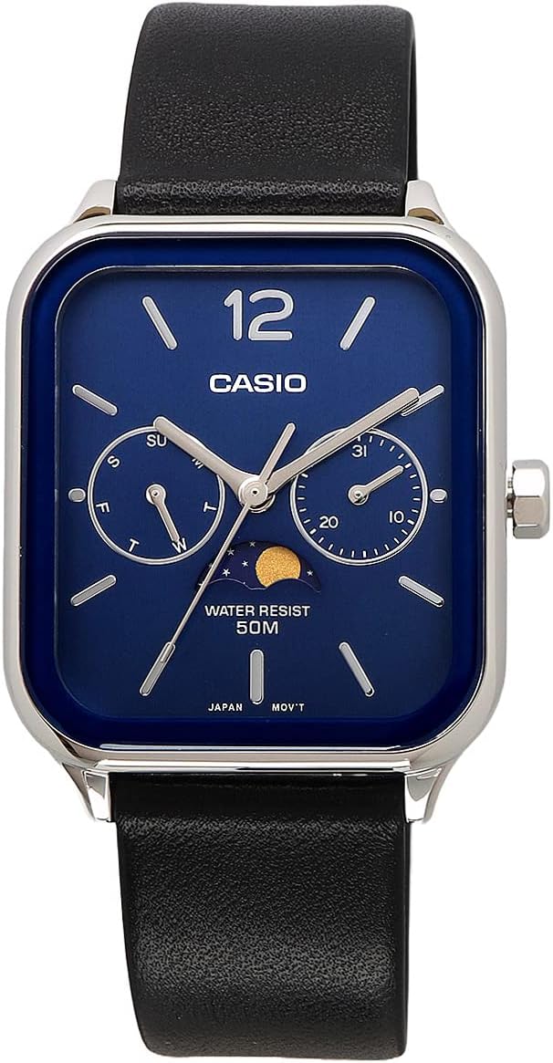 [カシオ] CASIO スタンダード ムーンフェイズ Moon phase アナログ メンズ 腕時計 MTP-M305L-2AV ブラックレザーバンド ブルー 海外モデル [並行輸入品]