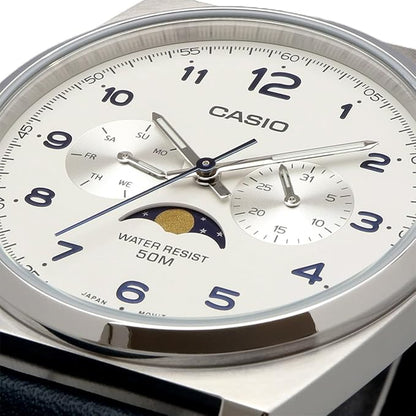 CASIO スタンダード ムーンフェイズ Moon phase アナログ メンズ 腕時計 MTP-M300L-7AV グリニッシュブルーレザーバンド ホワイト 海外モデル [並行輸入品]