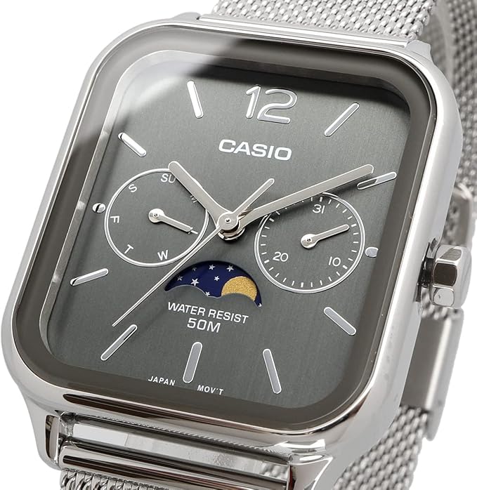 [カシオ] CASIO スタンダード ムーンフェイズ Moon phase アナログ メンズ 腕時計 MTP-M305M-8AV メタルメッシュバンド ダークグレー 海外モデル [並行輸入品]