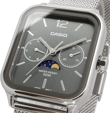 [カシオ] CASIO スタンダード ムーンフェイズ Moon phase アナログ メンズ 腕時計 MTP-M305M-8AV メタルメッシュバンド ダークグレー 海外モデル [並行輸入品]
